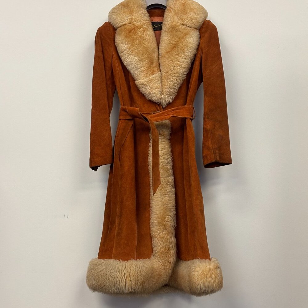 Lantrelle Shearling & Suede Trench Coat | Fitted | 70's Vintage